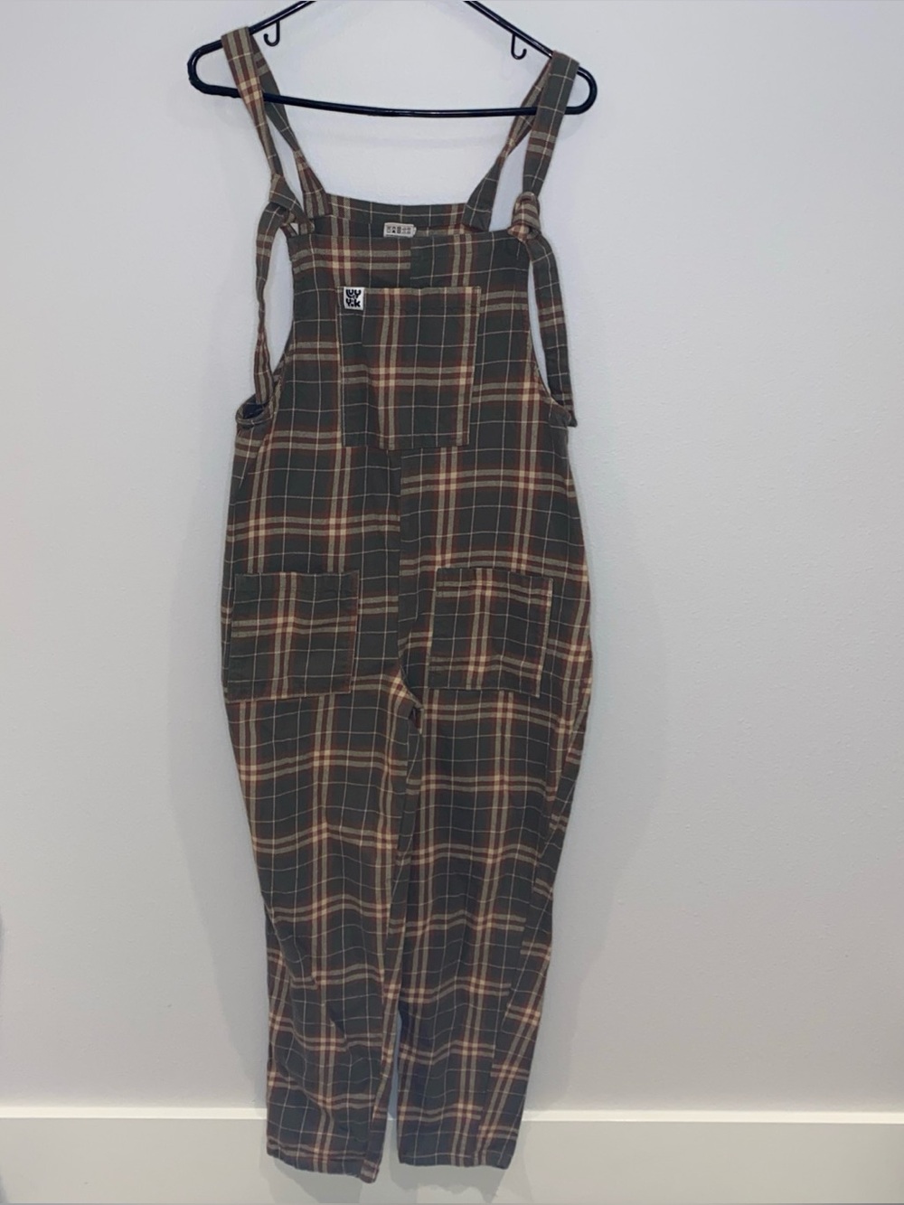 Lucy & Yak Plaid Overalls Dungarees Size 8R Tie Strap Organic Cotton Retired